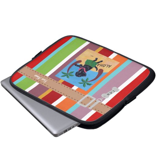 Personalisierter Aloha schwarzer Labrador-Streifen Laptopschutzhülle (Vorne Knopf)