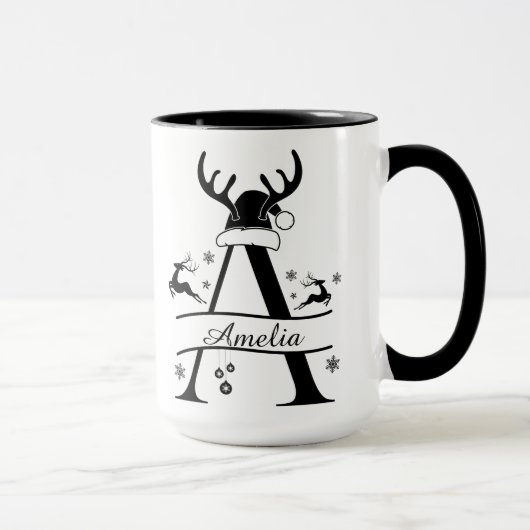 Personalisierter Alphabet 'A' Weihnachtskaffeebech Tasse (Rechts)