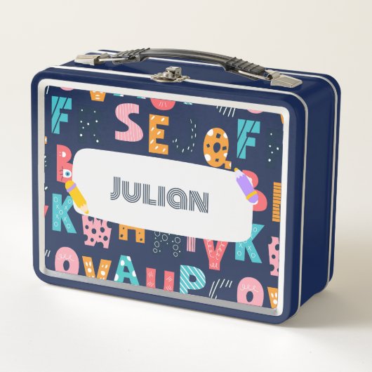 Personalisierter Alphabet-Spaß - Zurück zur Schule Metall Brotdose (Vorderseite)