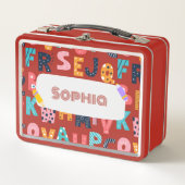 Personalisierter Alphabet-Spaß - Zurück zur Schule Metall Brotdose (Vorderseite)