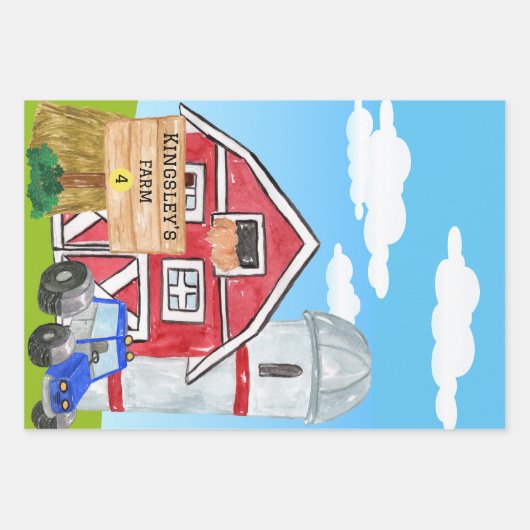 Personalisierter alter MacDonald's Farm Blue Trakt Geschenkpapier Set (Vorderseite 2)