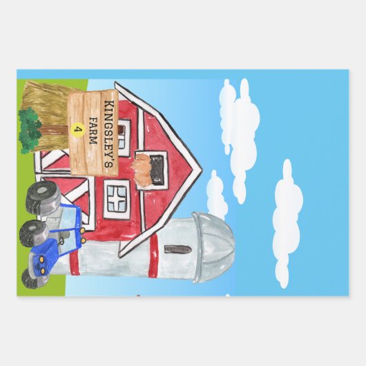 Personalisierter alter MacDonald's Farm Blue Trakt Geschenkpapier Set (Vorderseite)