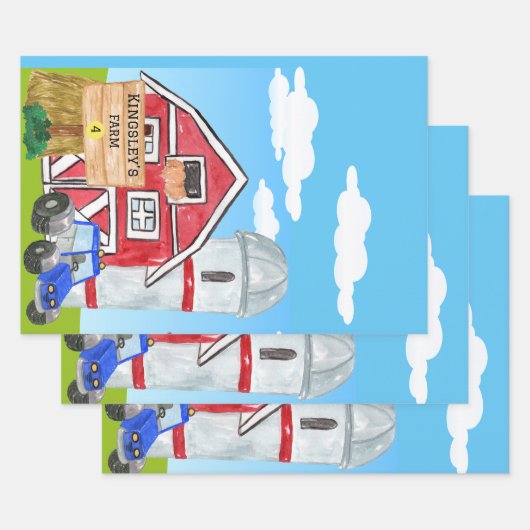 Personalisierter alter MacDonald's Farm Blue Trakt Geschenkpapier Set (Set)