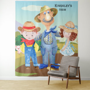 Personalisierter alter MacDonald's Farm Blue Trakt Wandteppich