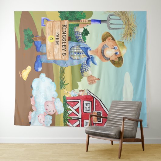 Personalisierter alter MacDonald's Farm Blue Trakt Wandteppich (Beispiel (Horizontal))