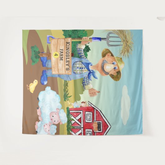 Personalisierter alter MacDonald's Farm Blue Trakt Wandteppich (Vorderseite (Horizontal))