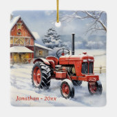 Personalisierter alter Red Traktor Winter Farm Wei Keramikornament (Rückseite)