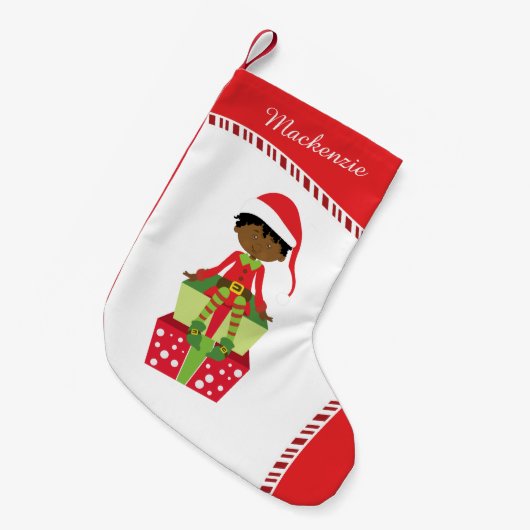 Personalisierter American Boy Elf Kleiner Weihnachtsstrumpf (Vorderansicht (hängend))