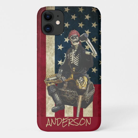 Personalisierter Amerikaner Skeleton Pirate Case-Mate iPhone Hülle (Rückseite)