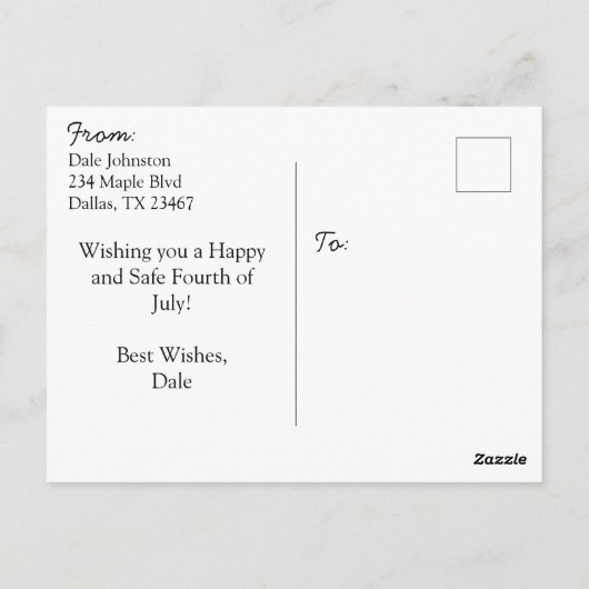 Personalisierter Amerikanische Unabhängigkeitstag Postkarte (Rückseite)