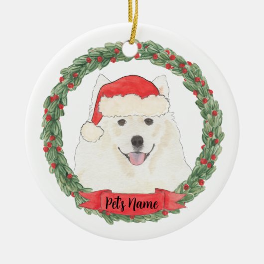 Personalisierter amerikanischer Eskimo Dog Samoyed Keramik Ornament (Vorne)