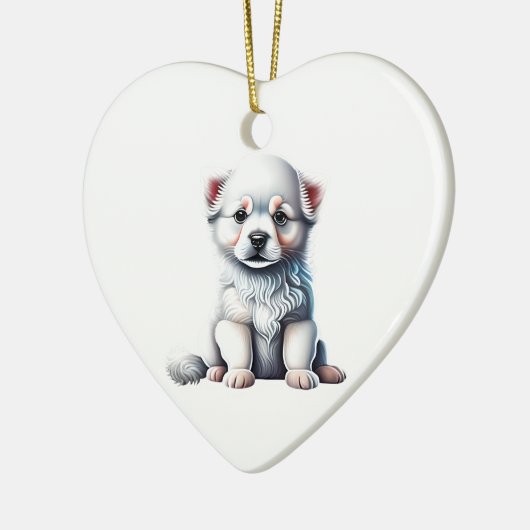 Personalisierter amerikanischer Eskimo-Hund-Welpe Keramik Ornament (Links)