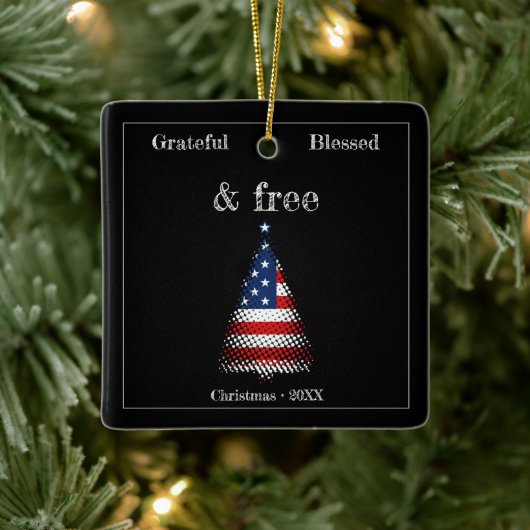 Personalisierter amerikanischer Flag-Weihnachtsbau Keramikornament (Baum)