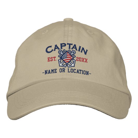 Personalisierter amerikanischer Kapitän Nautical Bestickte Kappe (Vorderseite)