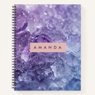 Personalisierter Amethyst Kristall & Lavendel Glan Notizblock