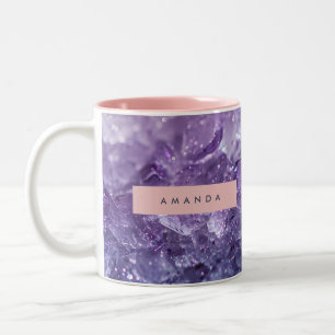 Personalisierter Amethyst Kristall & Lavendel Glan Zweifarbige Tasse
