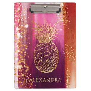 Personalisierter Ananas-Gold-Glitzer Klemmbrett