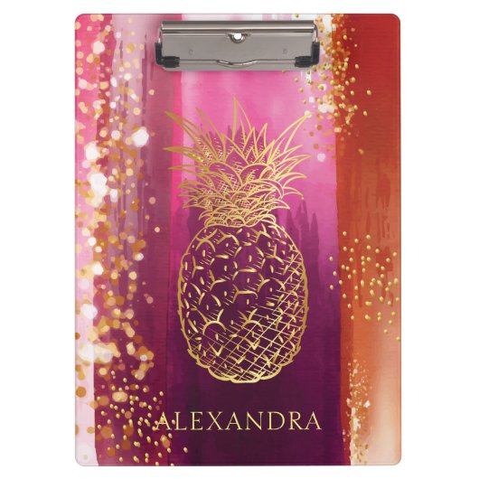 Personalisierter Ananas-Gold-Glitzer Klemmbrett (Vorderseite)