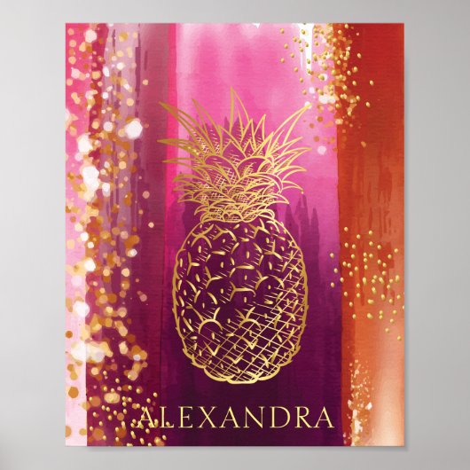 Personalisierter Ananas-Gold-Glitzer Poster (Vorne)