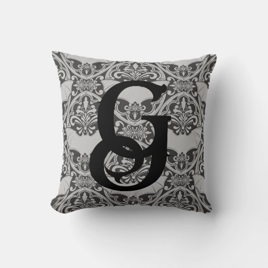 Personalisierter anfänglicher Vampir Bat Damask in Kissen (Vorderseite)
