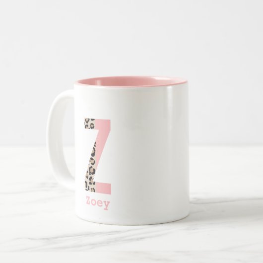 Personalisierter anfänglicher Z Leopard-Farbblock Zweifarbige Tasse (Vorderseite Links)