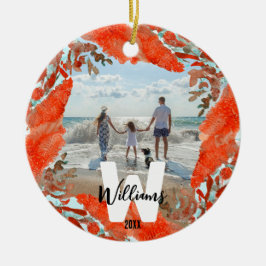 Personalisierter Anfangs-, Name- und Jahresroter K Keramik Ornament