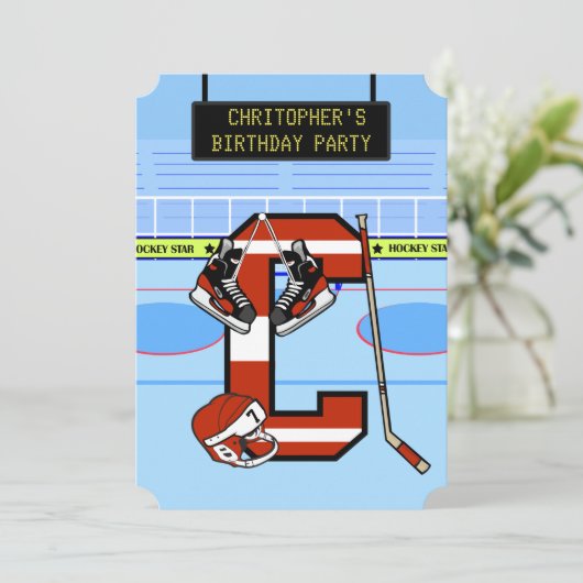 Personalisierter Anfangsbrief C Eishockey Einladung (Stehend Vorderseite)