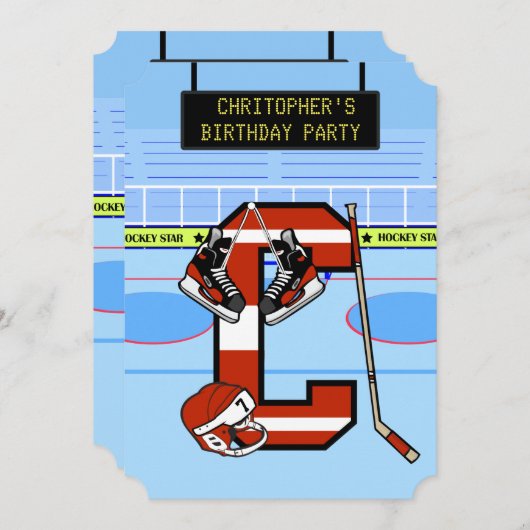 Personalisierter Anfangsbrief C Eishockey Einladung (Vorne/Hinten)