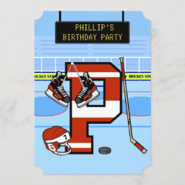 Personalisierter Anfangsbrief P Ice Hockey Einladung