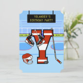 Personalisierter Anfangsbrief Y Eishockey Einladung (Stehend Vorderseite)
