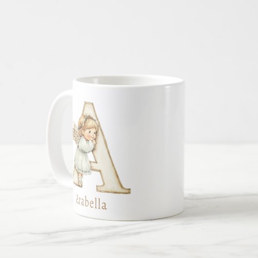 Personalisierter Anfangsbuchstabe A Weihnachtsenge Kaffeetasse (Vorderseite Links)