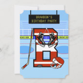 Personalisierter Anfangsbuchstabe B Eishockey Einladung (Vorderseite)