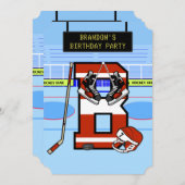 Personalisierter Anfangsbuchstabe B Eishockey Einladung (Vorne/Hinten)