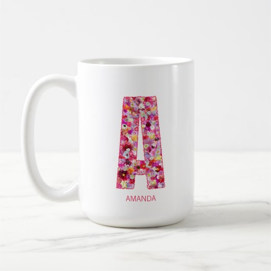 Personalisierter Anfangsbuchstabe | Blumiger Buchs Kaffeetasse (Links)