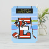 Personalisierter Anfangsbuchstabe E Eishockey Einladung (Stehend Vorderseite)