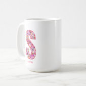 Personalisierter Anfangsbuchstabe | Floraler Buchs Kaffeetasse (Vorderseite Links)