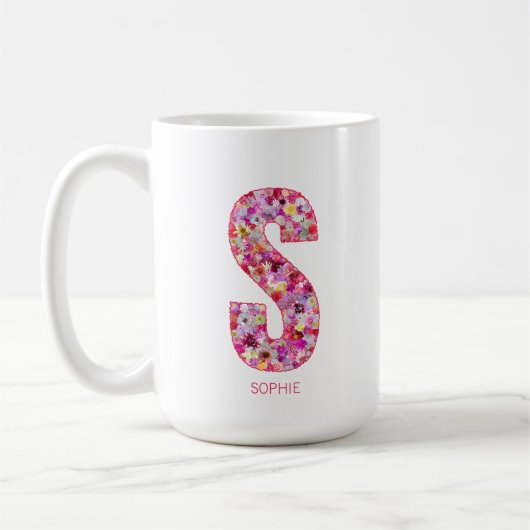 Personalisierter Anfangsbuchstabe | Floraler Buchs Kaffeetasse (Links)