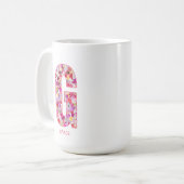 Personalisierter Anfangsbuchstabe | Floraler Buchs Kaffeetasse (Vorderseite Links)