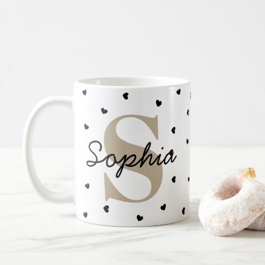 Personalisierter Anfangsbuchstabe & Name Becher – Kaffeetasse (Mit Donut)