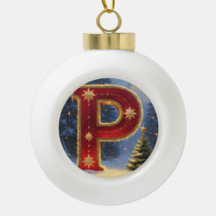 Personalisierter Anfangsbuchstabe P Weihnachts-Kie Keramik Kugel-Ornament