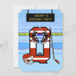 Personalisierter Anfangsbuchstabe Q Eishockey Einladung
