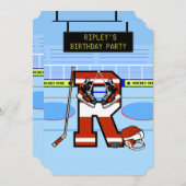 Personalisierter Anfangsbuchstabe R Eishockey Einladung (Vorne/Hinten)