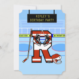 Personalisierter Anfangsbuchstabe R Eishockey Einladung