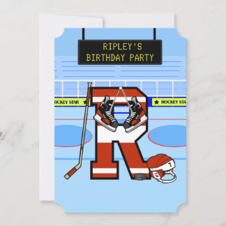 Personalisierter Anfangsbuchstabe R Eishockey Einladung