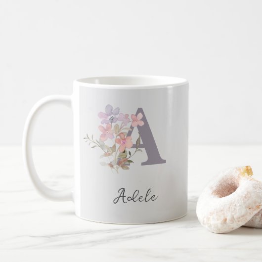 Personalisierter Anfangsbuchstabe Tasse: Florales  Kaffeetasse (Mit Donut)