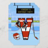 Personalisierter Anfangsbuchstabe V Eishockey Einladung (Vorne/Hinten)