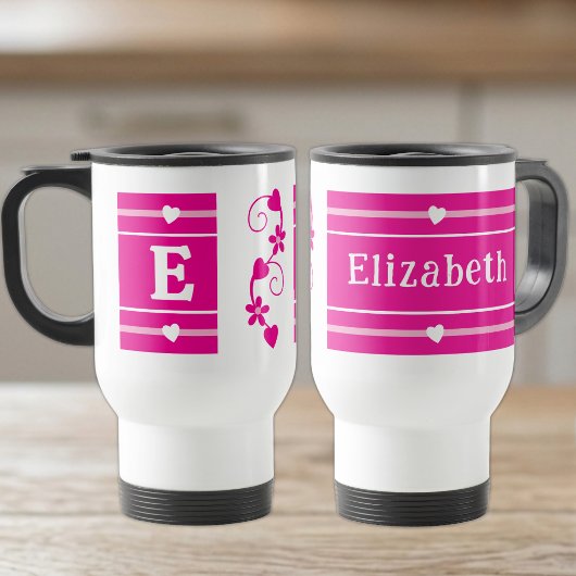 Personalisierter Anfangsname pink Reisebecher