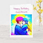 Personalisierter Anime Couple Romantischer Geburts Karte (Gelbe Blume)