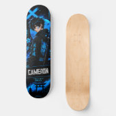 Personalisierter Anime Schwarzer Cyan Samurai Skateboard (Vorderseite)