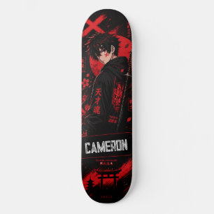 Personalisierter Anime Schwarzer Roter Samurai Skateboard
